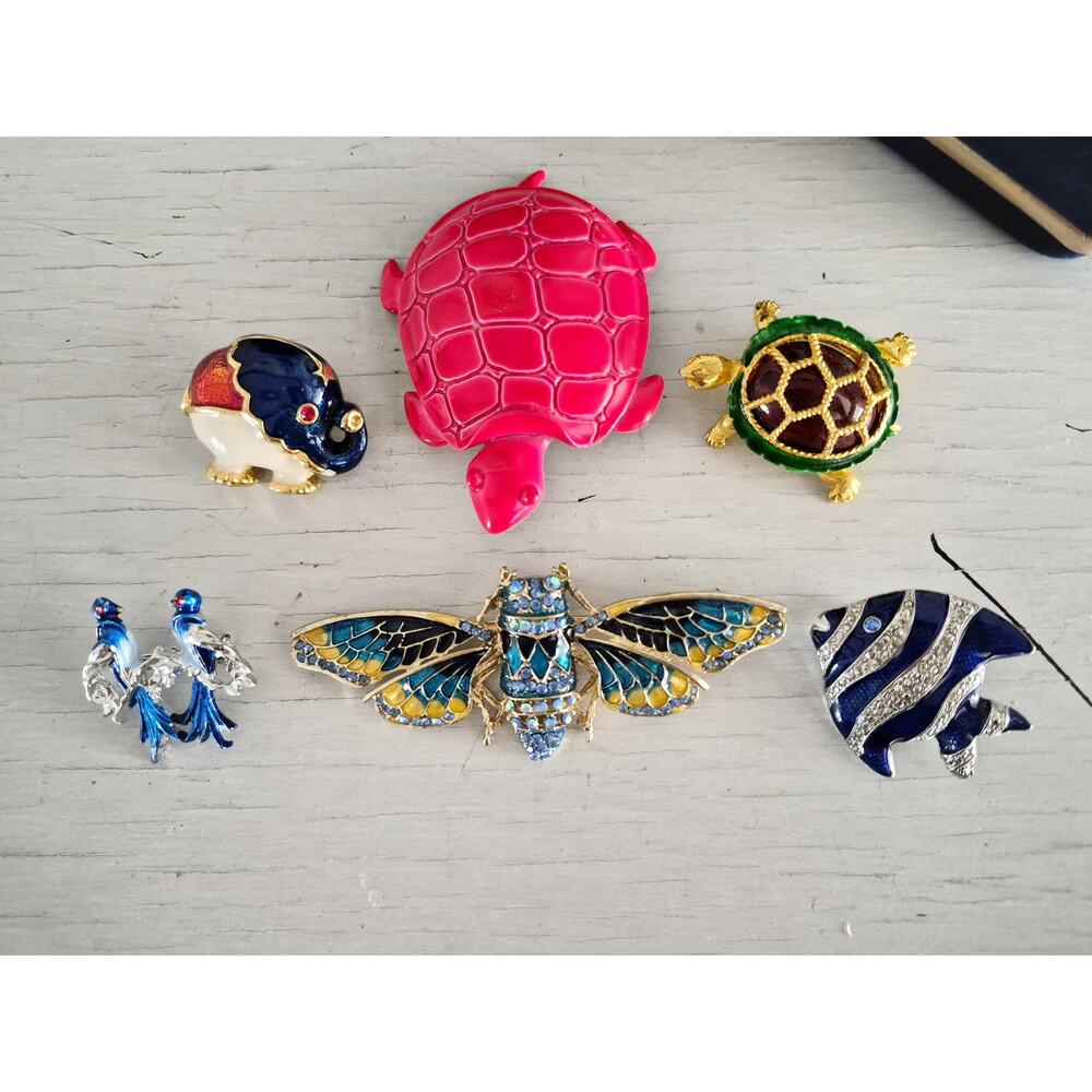 Vintage Bug and Animal Brooch Set